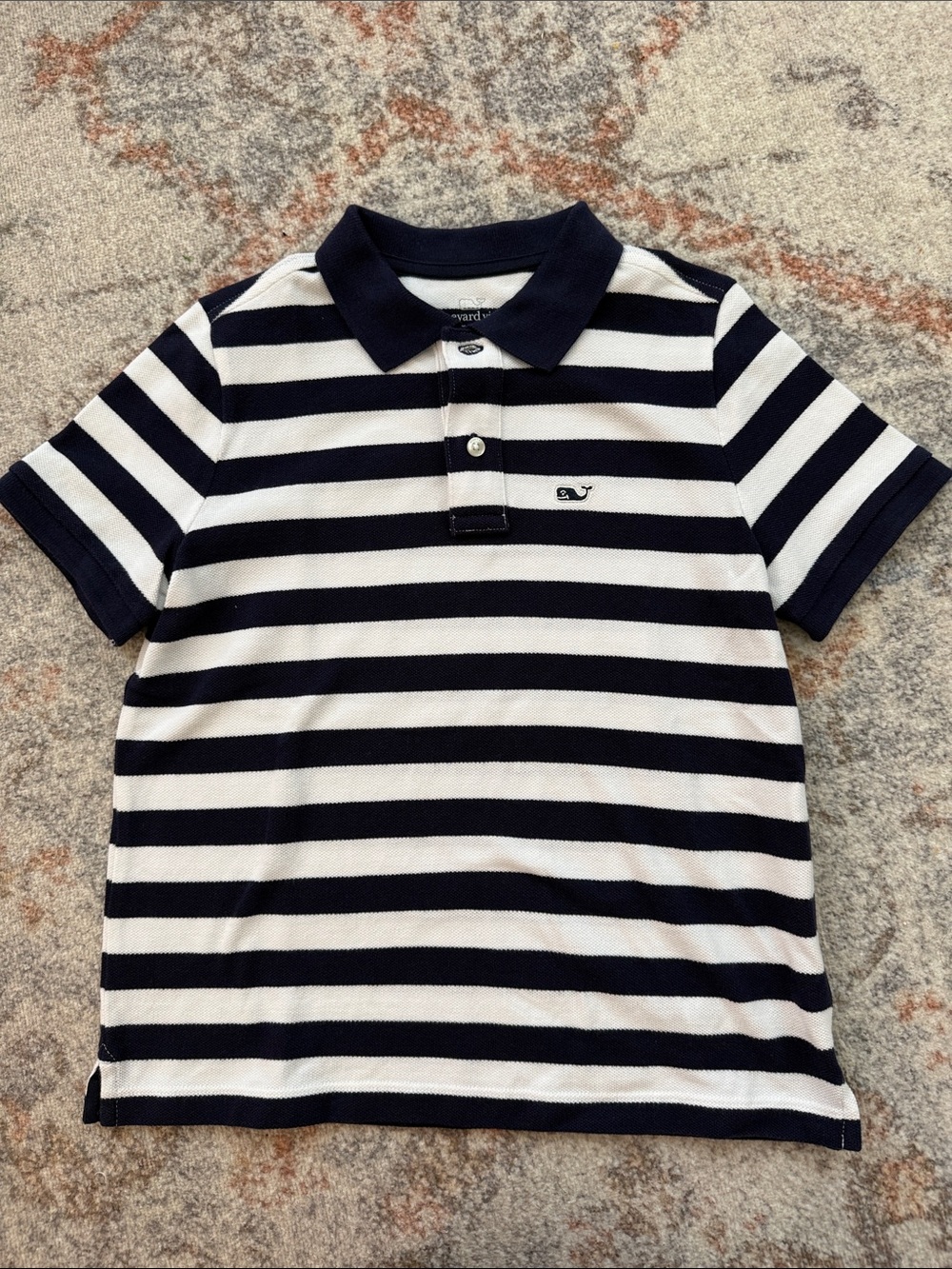 Vineyard Vines Navy and White Striped Kids Pique Polo. Size 7. Like new
